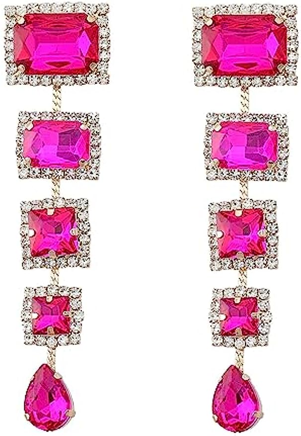 MEACHEAL Big Geometric Rhinestone Statement Earrings, Chandelier Crystal Drop Dangle Earrings for Women Bridal Prom Jewelry M03#
