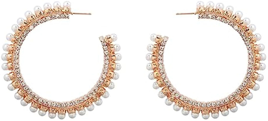 MEACHEAL Jewelry Rhinestone Crystal Geometric Circular Pearl Earrings for Women Wedding Bridal Party M18#