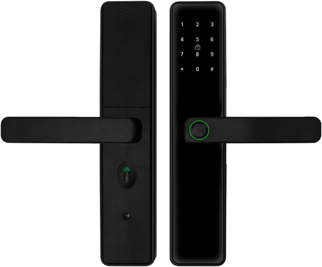 BASIC HOUSE Smart Door Lock, Black, Aluminum Alloy, Digital Fingerprint Lock with Multiple Unlock Modes, Keypad Entry, 290x61x23mm, Battery Powered, for Apartment, Hotel, Home BF-518#