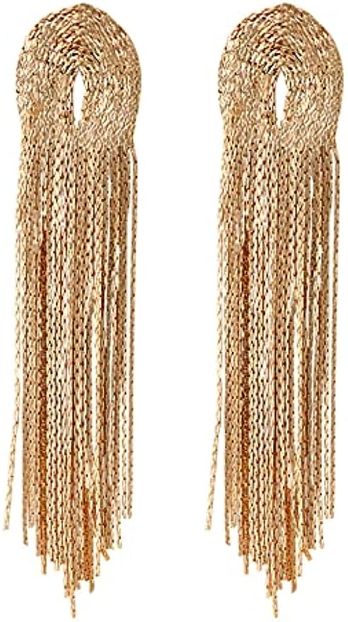 MEACHEAL Long Tassel Dangle Drop Earrings for Woman,Gold Punk Sleek Metal Chain Earrings Wedding Bridesmaid Jewelry N18#