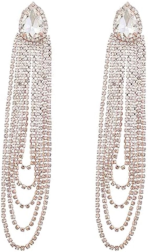 MEACHEAL Jewelry Rhinestone Crystal Boho Tassel Long Sparkle Fashion Dangle Earrings For Women M01#