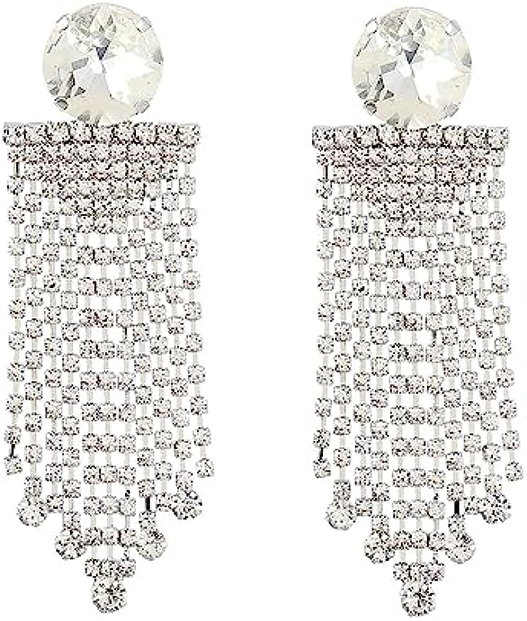 MEACHEAL Jewelry Women's Fashion Circular Rhinestone Crystal Long Tassel Sparkle Dangle Earrings For Dinner,Party.,Wedding M17#