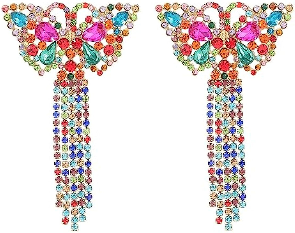 MEACHEAL Jewelry Women's Fashion Rhinestone Crystal Butterfly Long Tassel Sparkle Dangle Earrings For Dinner,Party.,Wedding M12#