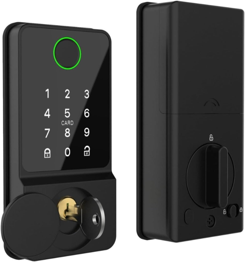 BASIC HOUSE Smart Door Lock, Black, Digital Fingerprint Lock with App Control, 19x18.2x9cm, Multiple Access Methods, for Hotels, Offices Room, Bedrooms BS-13#