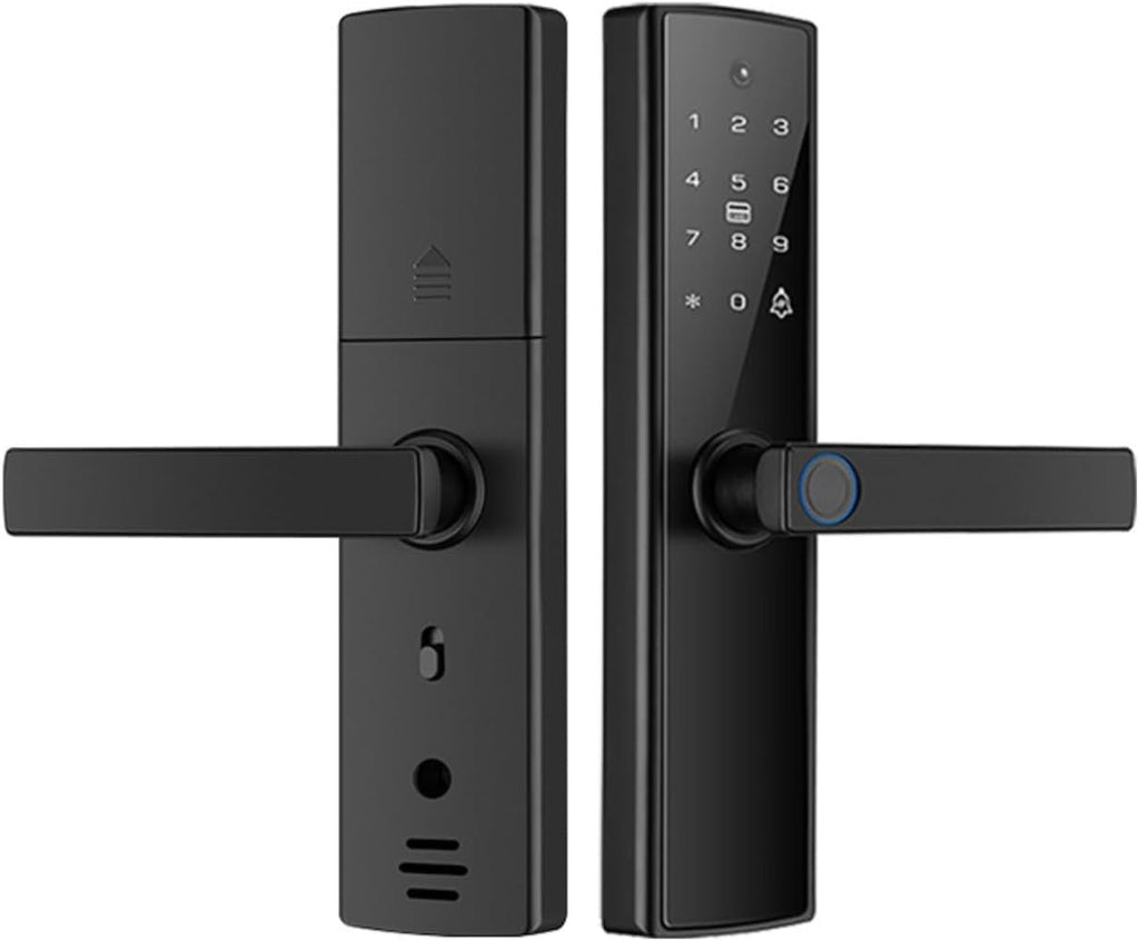 BASIC HOUSE Smart Fingerprint Door Lock with Handle Set, Keypad Deadbolt with Fingerprint, Full App Control, Card Access, Remote Unlock Black BF-516#