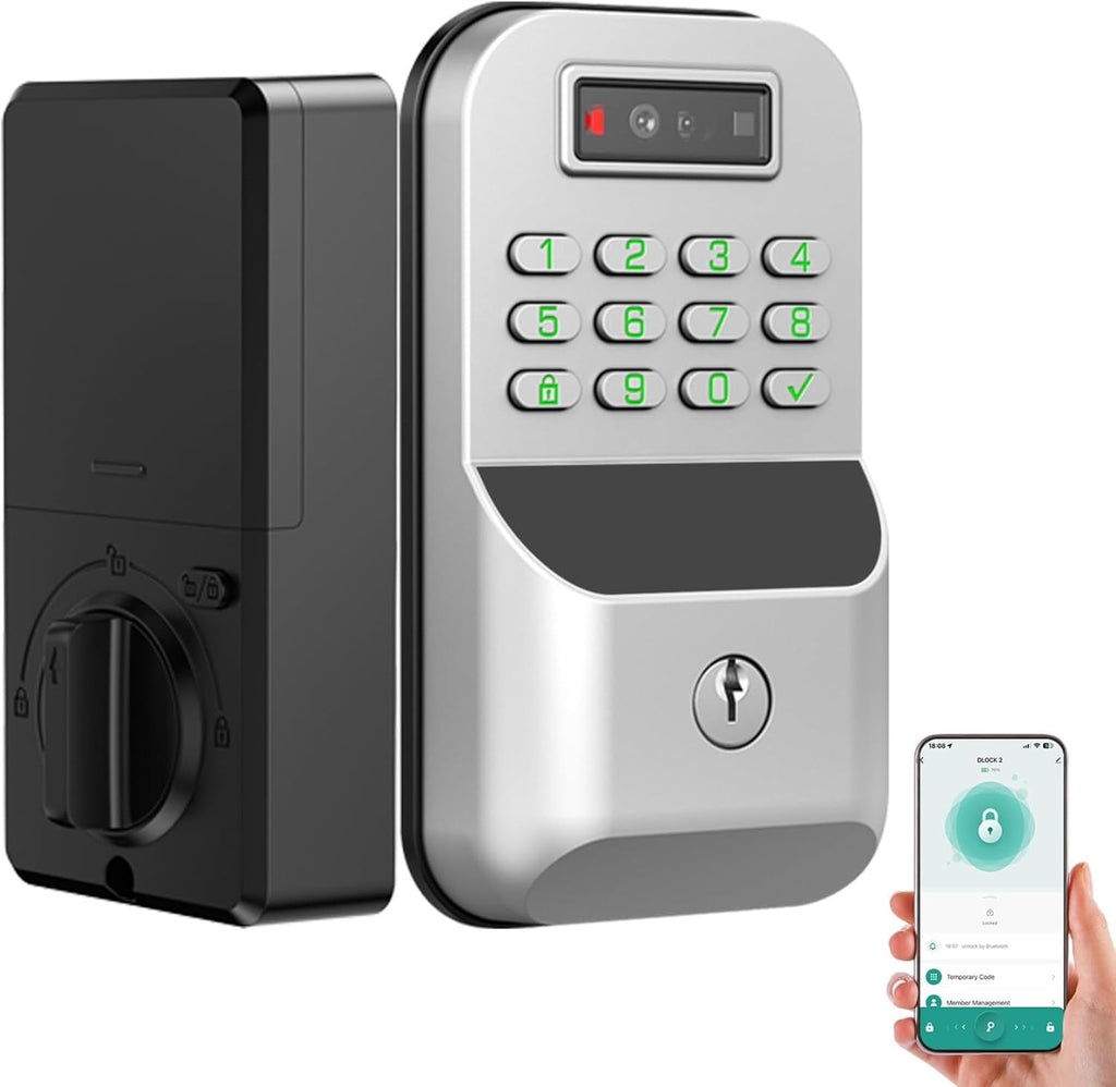 BASIC HOUSE Smart Door Lock with Palm Vein Scanner, WiFi, App Control, Keypad, Fingerprint, Multiple Entry Modes, IP65 Waterproof, Black, Silver