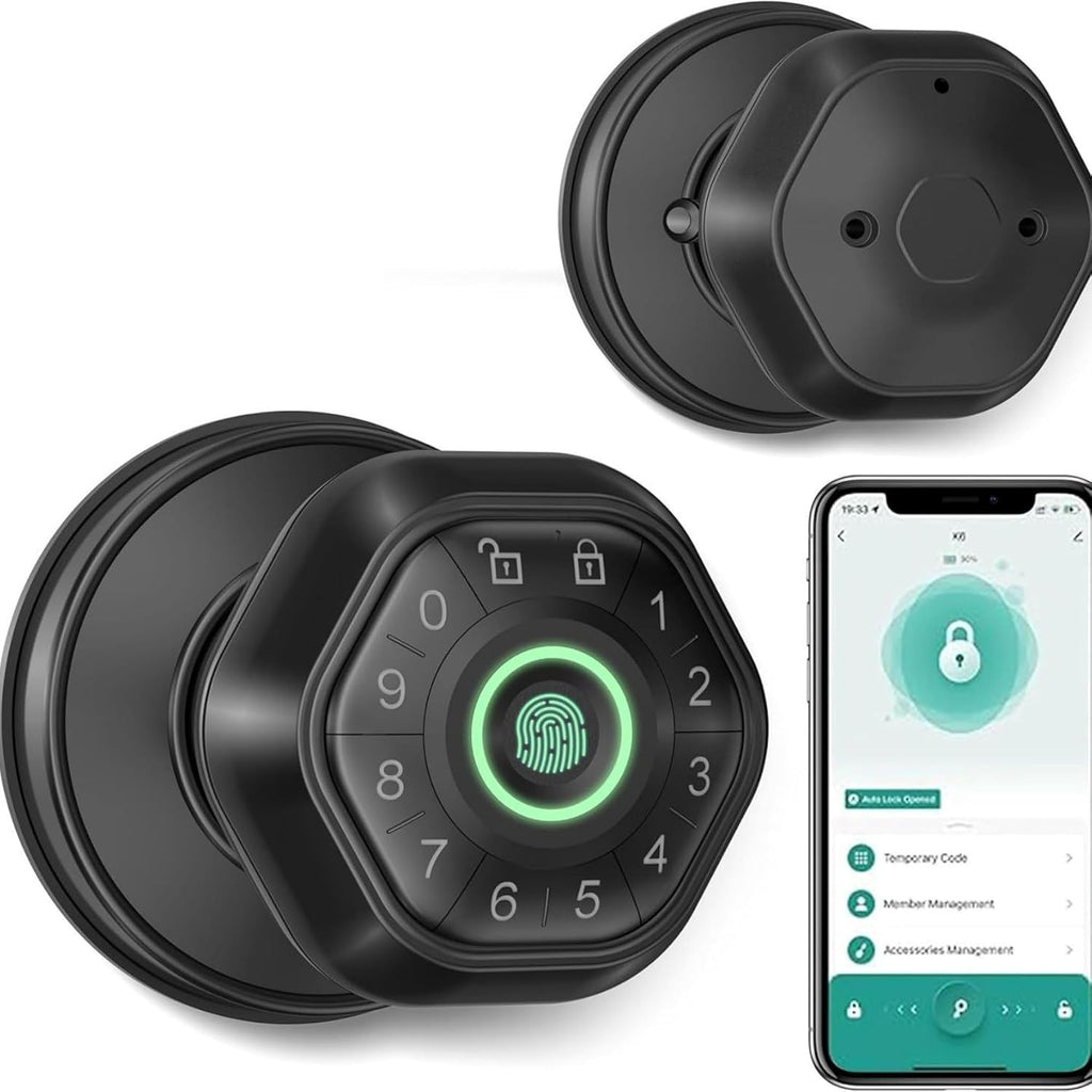 BASIC HOUSE 4-in-1 Smart Door Lock, Black, Fingerprint, Password, App, Key Unlock, 100 User Capacity, Bluetooth Compatible, Model BS-Q5#