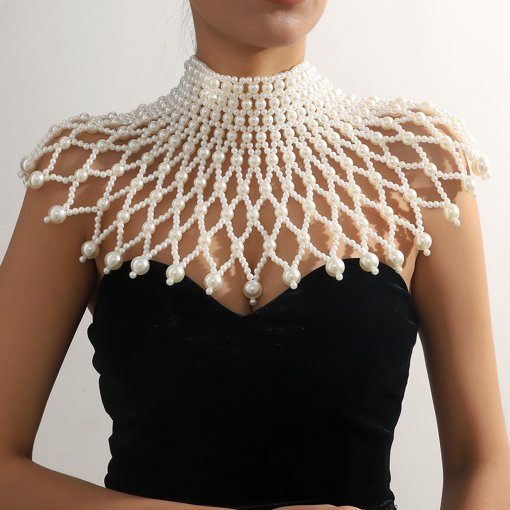 Necklace Jewelry Premium Pearl Shawl Handwoven Hollow Temperament Fan Bust Body Chain