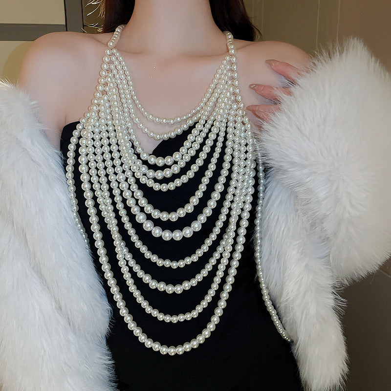 Accessories Summer Ladies Fashion Multi-layer Necklace Chest Chain Pearl Sexy Bikini Body Chain Accessories