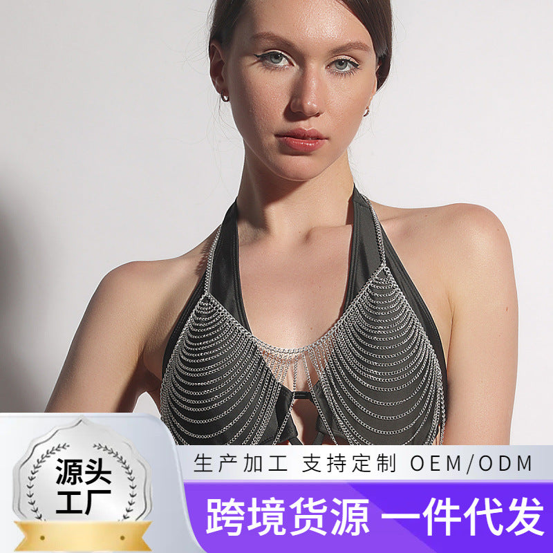 Accessories Alloy Multi-layer Bra Chain Exaggerated Necklace Tassel Long Metal Body Chain Accessories