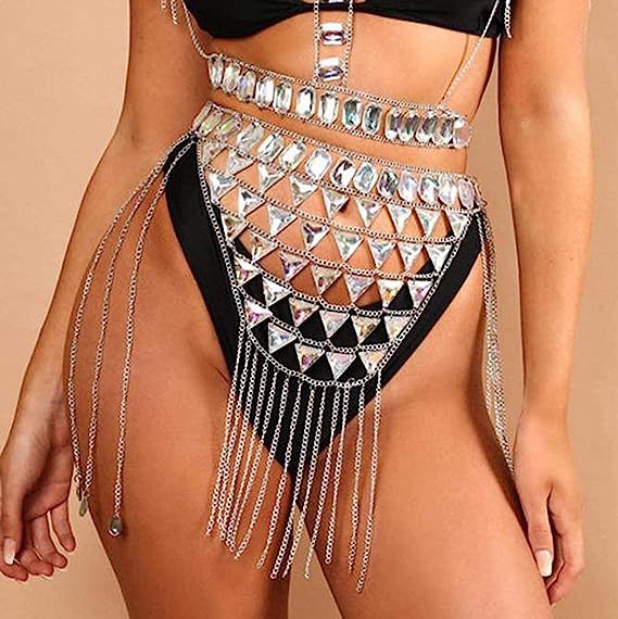 Jewelry summer waist chain multi-layer hollow splicing chain radiant acrylic gem body chain fringe