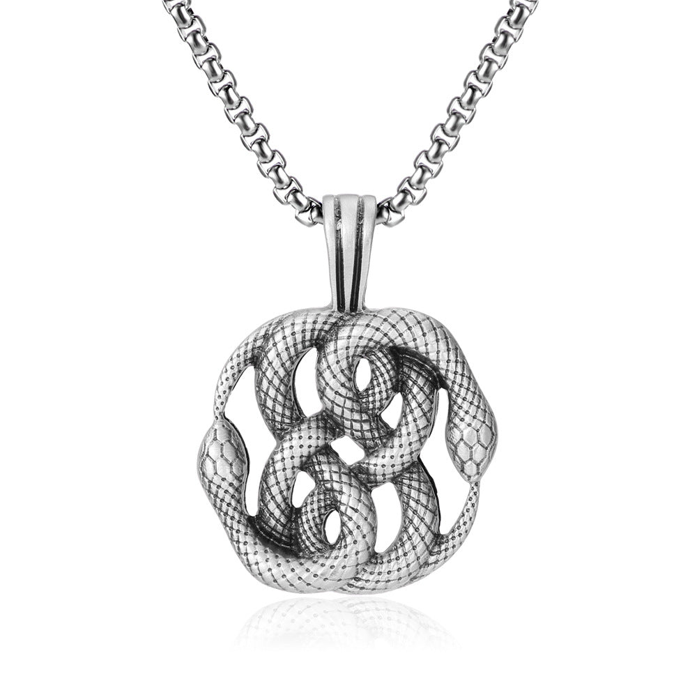 LA BRODÉE Men's Silver Snake Hip Hop Titanium Steel Snake Element Necklace LA01#