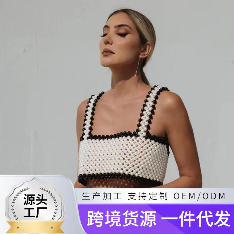 Accessories Sexy Belly Pocket Backless Neck Handwoven Pearl Vest Suspender Chest Chain Women's Body Chain