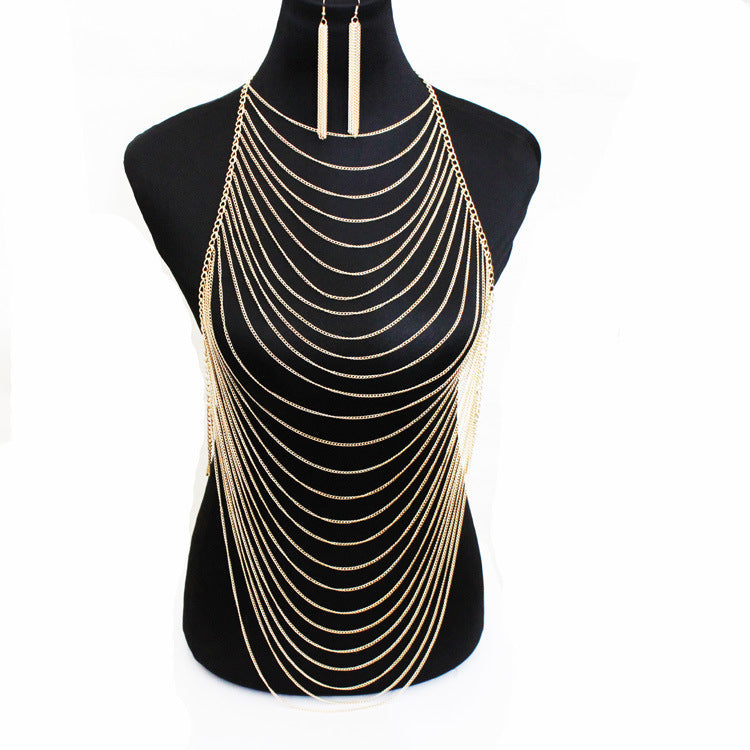 Accessories Tassel Breast Chain Summer Long Fashion Bra Necklace Exaggerated Multilayer Zinc Alloy Sheet Body Chain