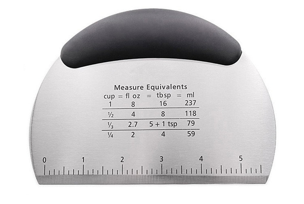 Dough Scraper, Pastry Pizza Cutter Chopper with Handle and Measuring Scale, Stainless Steel